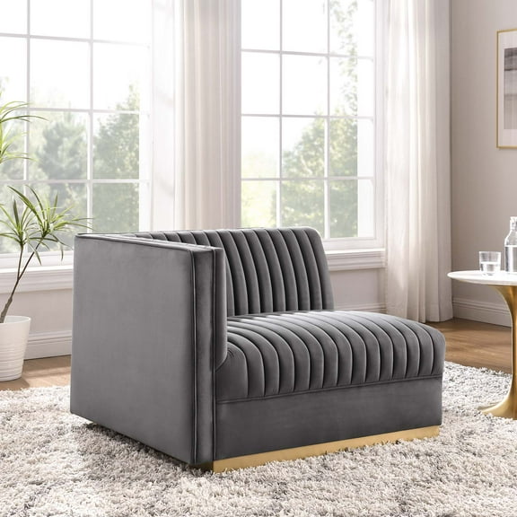 Modway Sanguine Channel Tufted Performance Velvet Modular Sectional Sofa Left-Arm Chair in Gray