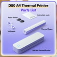 thumbnail image 2 of Tignapoo D80 A4 Thermal Printer with Bluetooth & USB, 203dpi, Multi-Size Printing (2in-8.5in), Tattoo/Web/Text/Image/Exam Printing, Built-in Battery, Includes A4 Paper Roll, White/Black Options, 2 of 6
