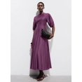 thumbnail image 6 of Womens Purple Round Neck Vintage Style A-Line Long Dress with Puff Sleeves, 6 of 8