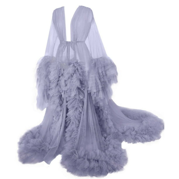 sheer long tulle robe