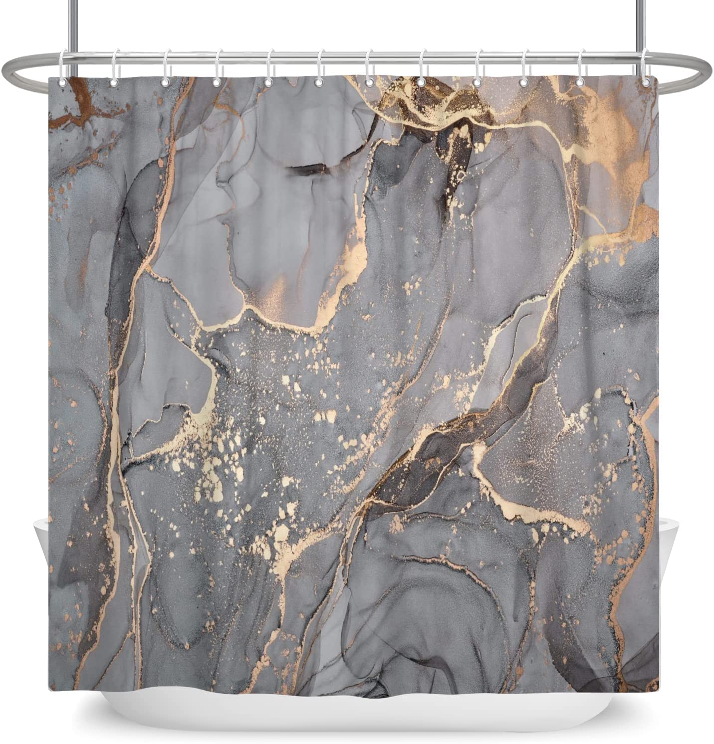 Abstract Modern Marble Shower Curtain for Bathroom Decor Gold Cracked ...