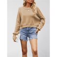 thumbnail image 4 of Women's Sweater Fall Crew Neck Batwing Sleeve Pullover Sweaters Khaki L, 4 of 7