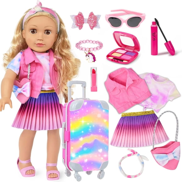 Set de ropa y accesorios de maquillaje para muñecas ZQDOLL de 18 pulgadas