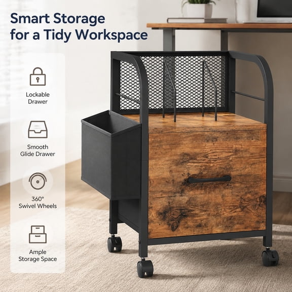 Small Rolling File Cabinet Under Desk, Mobile Filing Cart with Lockable Drawer and Storage Organizer