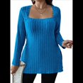 thumbnail image 2 of Camisas de Larga para Mujer, Blusas Casuales Modernas con Cuello Cuadrado, Suéteres Ligeros. Azul Real XXXL, 2 of 7
