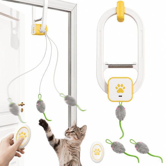 Interactive Door Clip Teaser Toy for Cats,360°Spin & 3 Motion Modes,USB Rechargeable Smart Auto Hanging Toy With Flying Mouse for Exercise & Fun