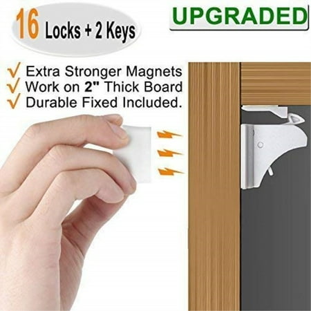 child safety magnetic cabinet locks - 16 pack children proof cupboard baby locks latches - adhesive for cabinets & drawers...