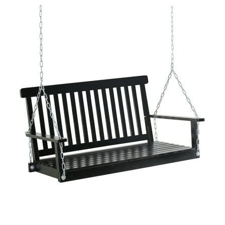 Porch Swing 2-Seater Outdoor, Hanging Patio Swing Chair - 440lbs Capacity, Slatted Wood Bench with Chains, Black