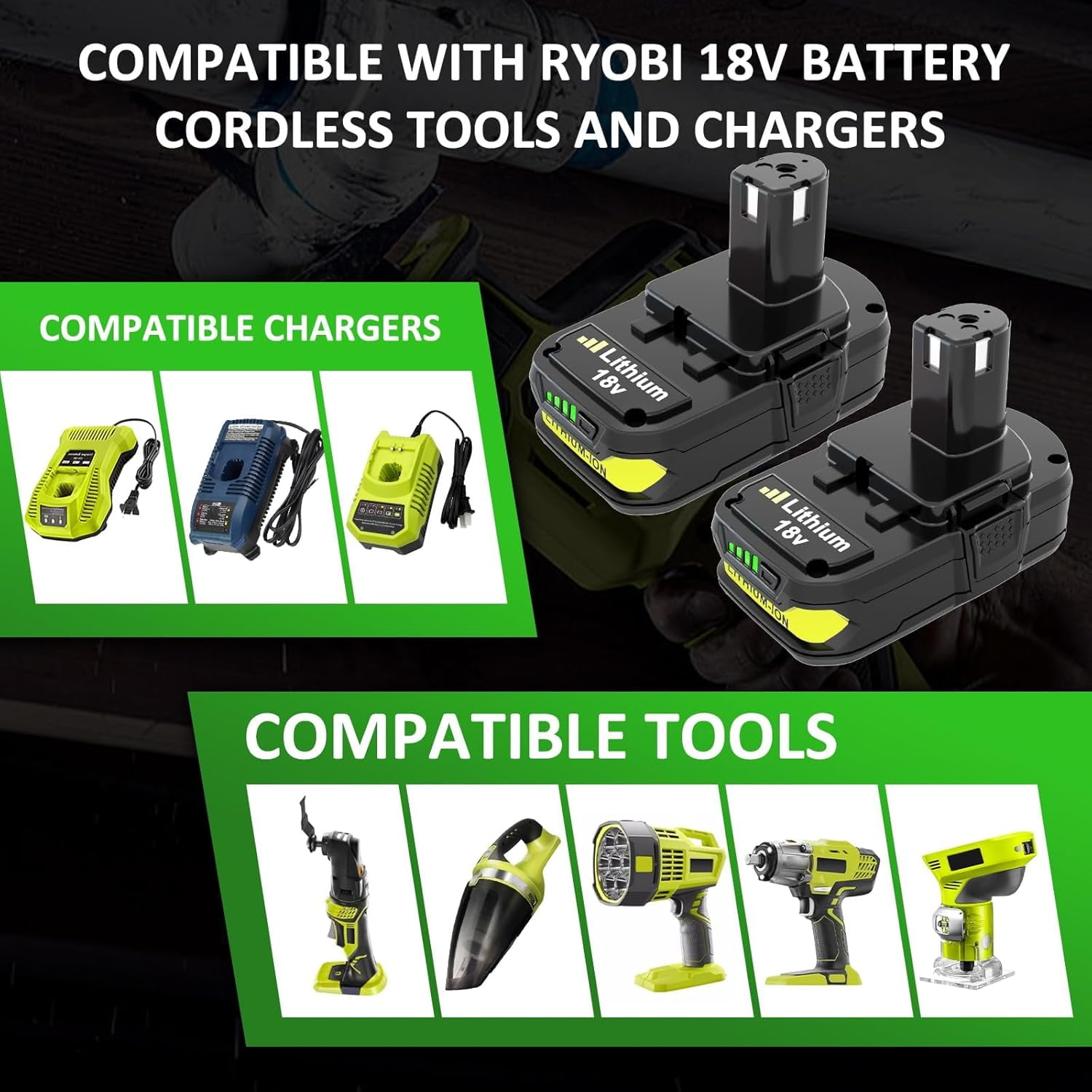 2 Packs 3.0Ah P108 Lithium Replacement Battery Compatible with Ryobi 18V Battery P102 P103 P104 P105 P107 P108 P109 P190 P122 for 18VCordless Power Tools