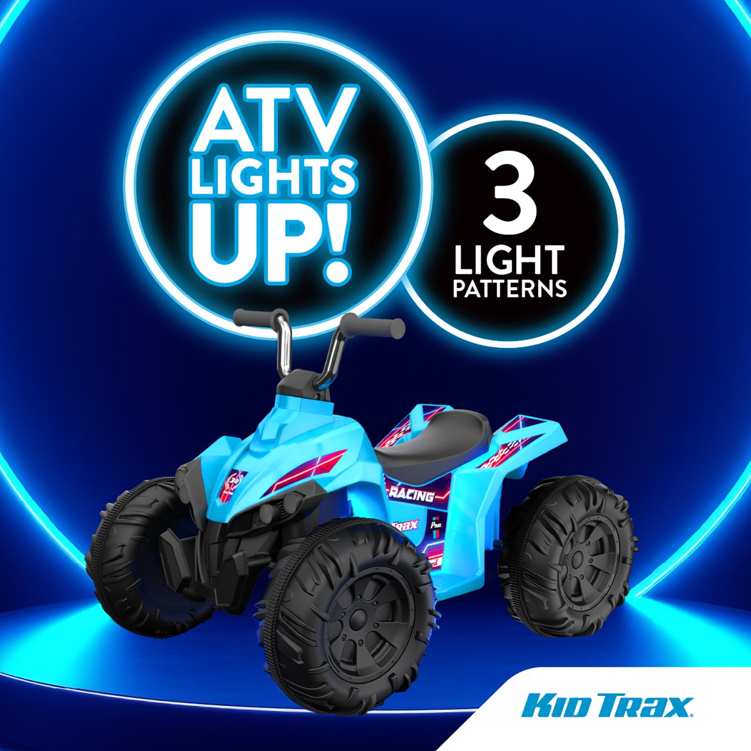 Kid Trax 12V Glow ATV Ride-On Toy, Blue, with LED Lights, Rechargeable Battery, Ages 3–6
