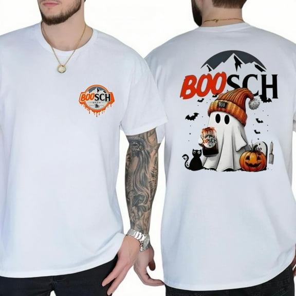 SEIKEMS Boosh Light Cute Boo Ghost Halloween 2 Sided T-Shirt, Boosch Light Halloween Shirt, Trendy Halloween Shirt, Unisex Graphic Tee Men And Women