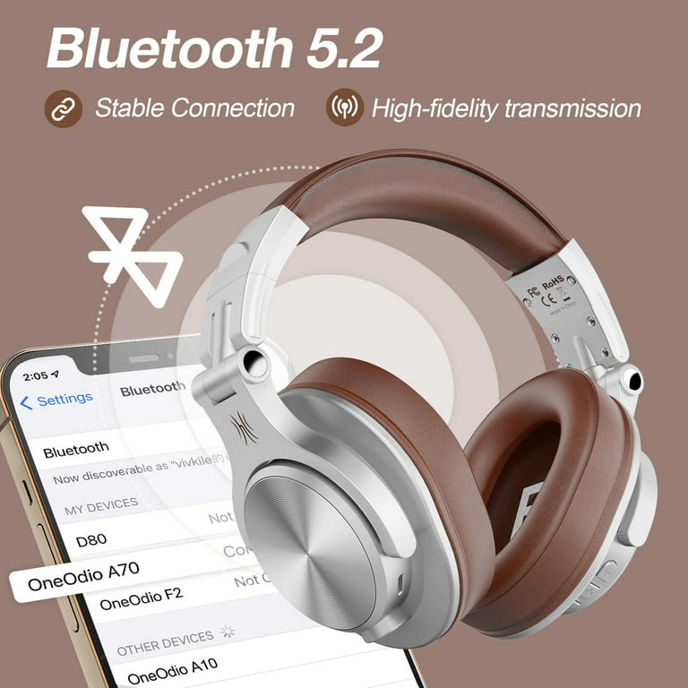 Oneodio A70 50 Hour Bluetooth Headphones With Cvc 8.1 Noise Canceling  Microphone, Studio Headphones, Monitoring Headphones, Compatible Smartphone  Tabl