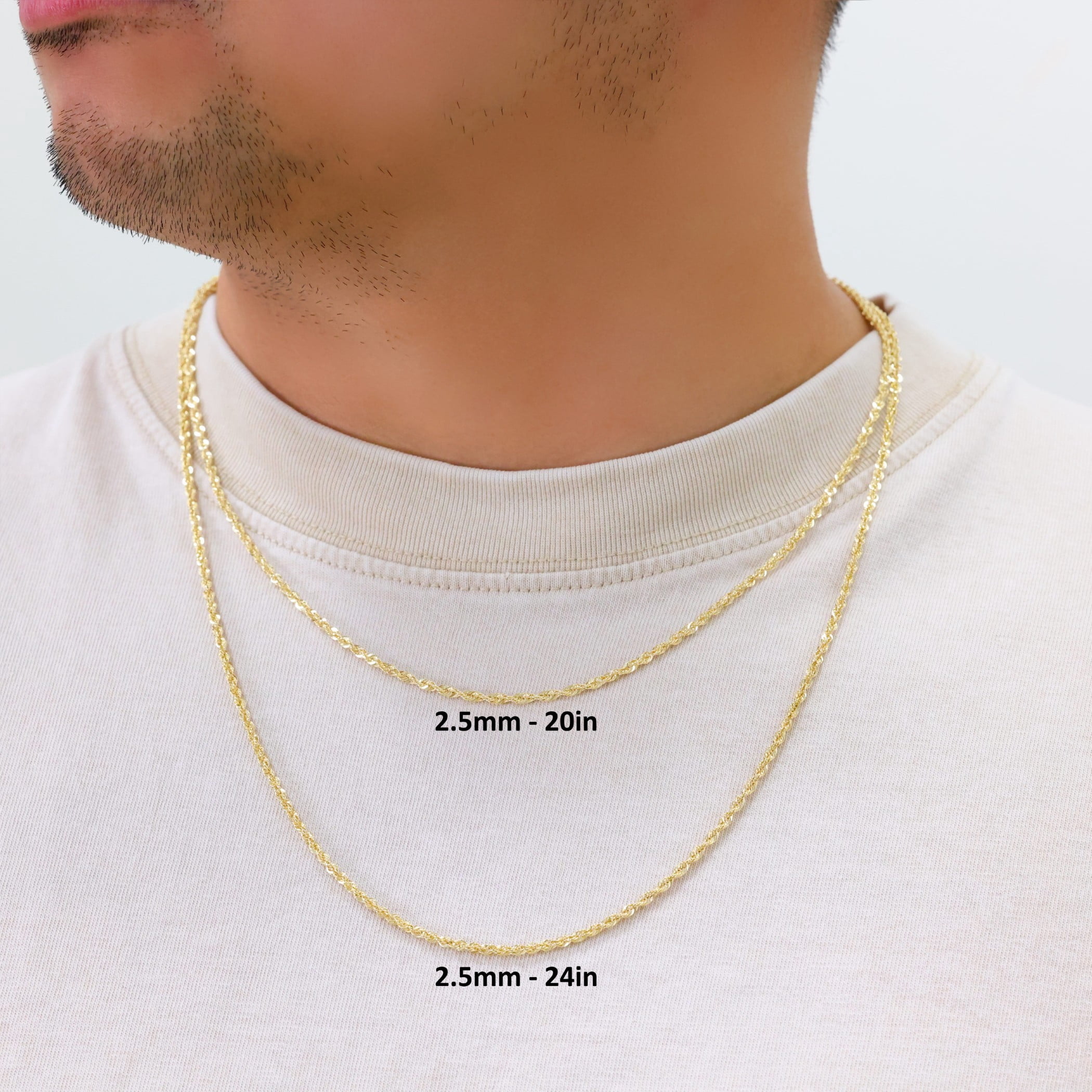 Nuragold 10k Real Yellow Gold 2.5mm Rope Chain Diamond Cut Lightweight Necklace (16"-30") Italian Jewelry for Men & Women