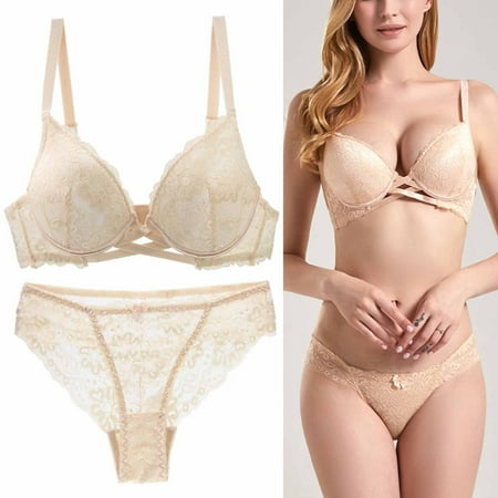 TMOYZQ Womens Underwear Sets Floral Lace Pajamas Underwear Set Lace Bra and Panty Set Push Up Two Piece Underwear Underwire Padded Bra Underwear Set