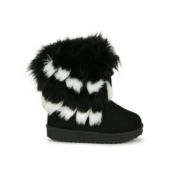 Asymmetrical Fur Round Toe Flat Winter Boots 19846