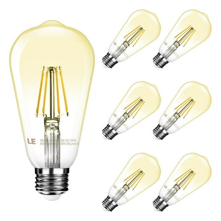 Lighting Ever 4w 350lm St64 E26 Vintage Edison Led Bulbs 2500k Warm White Dimmable Light 40w Incandescent Equivalent Pack Of 6 Lighting Ever 4w 350lm St64 E26 Vintage Edison Led Bulbs 2500k Warm White Dimmable Light 40w Incandescent Equivalent Pack Of 6