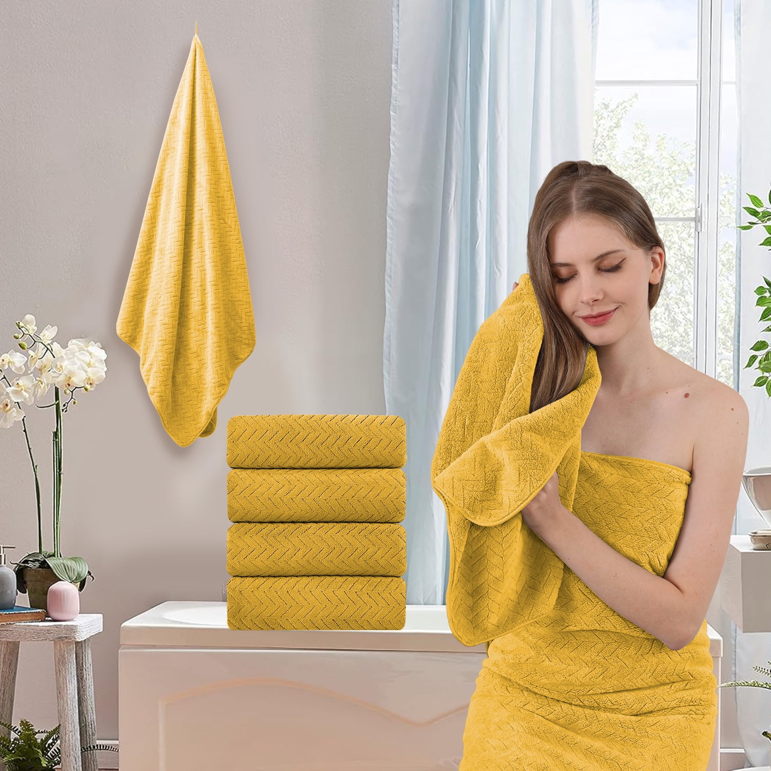 Beartech 3 Pack Microfiber Bath Towel Set Soft & Quickly Dry Bathroom Towel,Super absorbent Plush Bath Sheet Towel Oversized Towels Hotel Shower Towel-Ginger