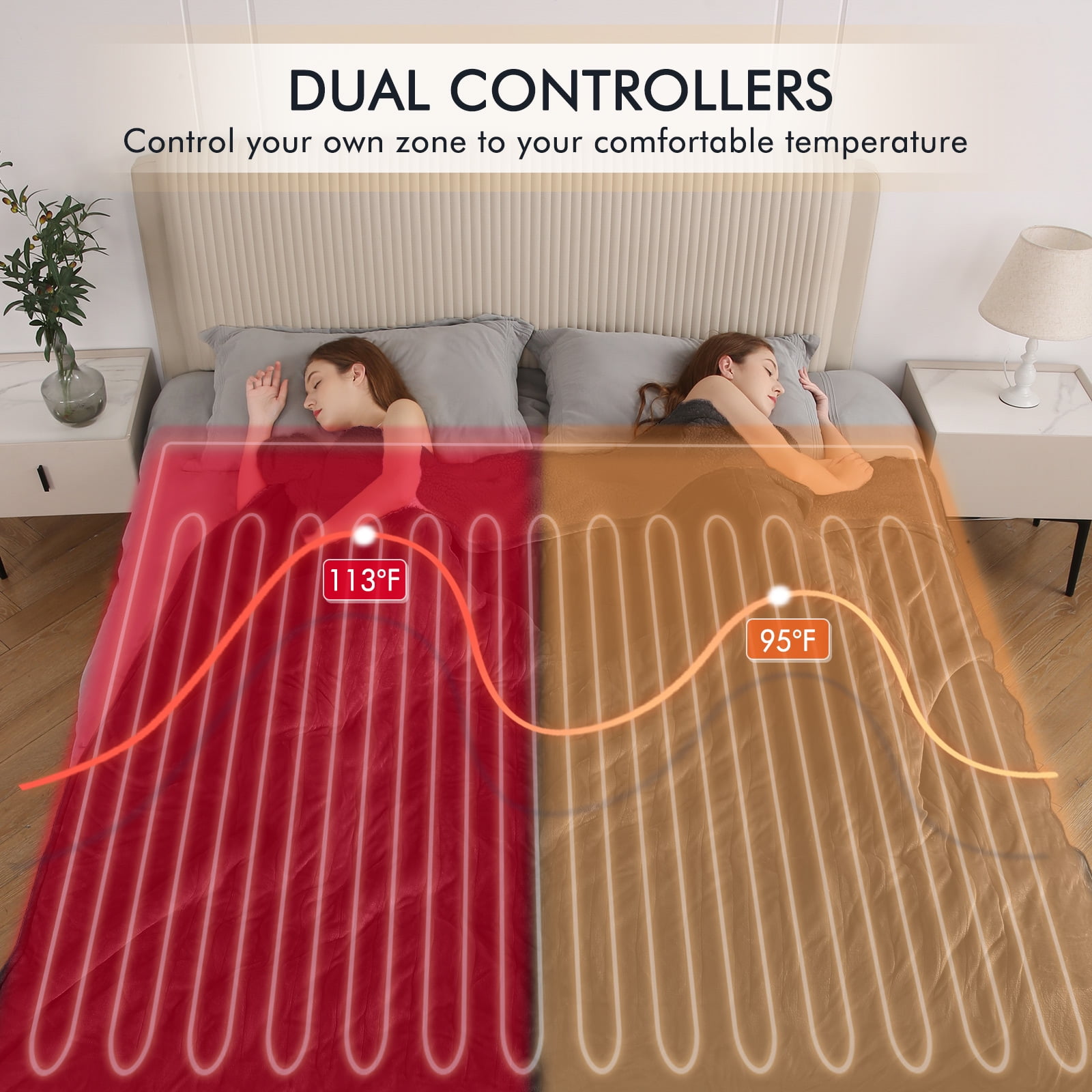 MARNUR Heated Blanket Queen Size 84''x90'', Fast Heating with Dual Controllers Electric Blanket, 10 Heating Levels, 10H Timer, Preheat Function - Gray