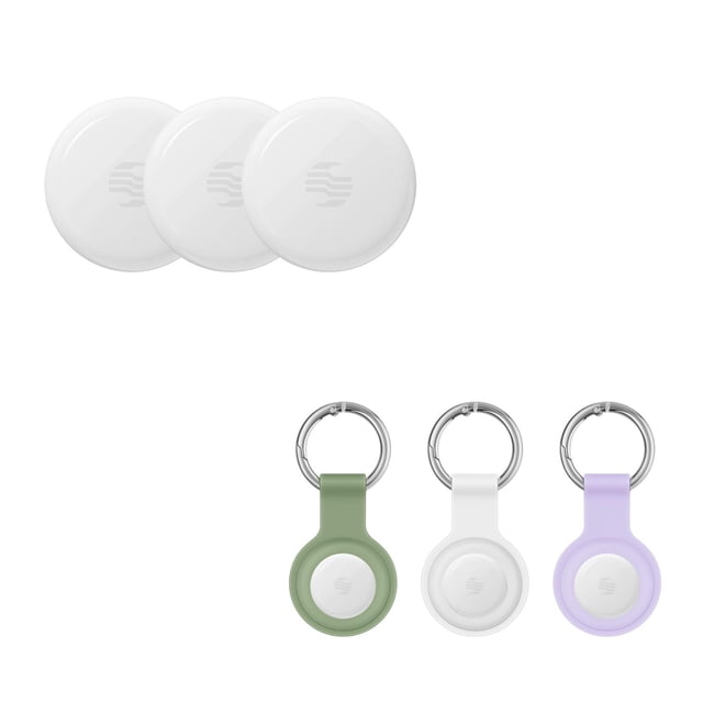 3 Tags rastreadores Bluetooth iOS* (Blanco) + 3 cubiertas de silicón (verde, blanco, lila)