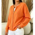 thumbnail image 6 of IUYRTFE Women's Waffle Knit Zip Up Cardigan Round Neck Long Sleeve Casual Jacket with Full Zipper Orange, 6 of 8