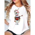 thumbnail image 1 of 1pc Festive Christmas Snowman with Wine Glass Print, Women'S Casual Crew Neck Short Sleeve T-Shirt, Polyester Knit Fabric with Medium Stretch, All-Season Holiday Comfort Top, 1 of 6
