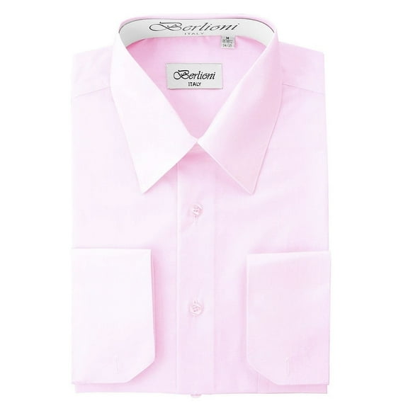 Berlioni Italy Men's Convertible Cuff Solid Long Sleeve Dress Shirt Pink