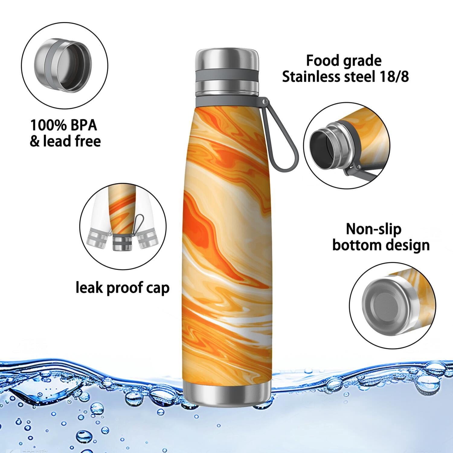 29oz Insulated Water Bottle with Tea Infuser, Stainless Steel Travel Mug, Liquid & Marble Print