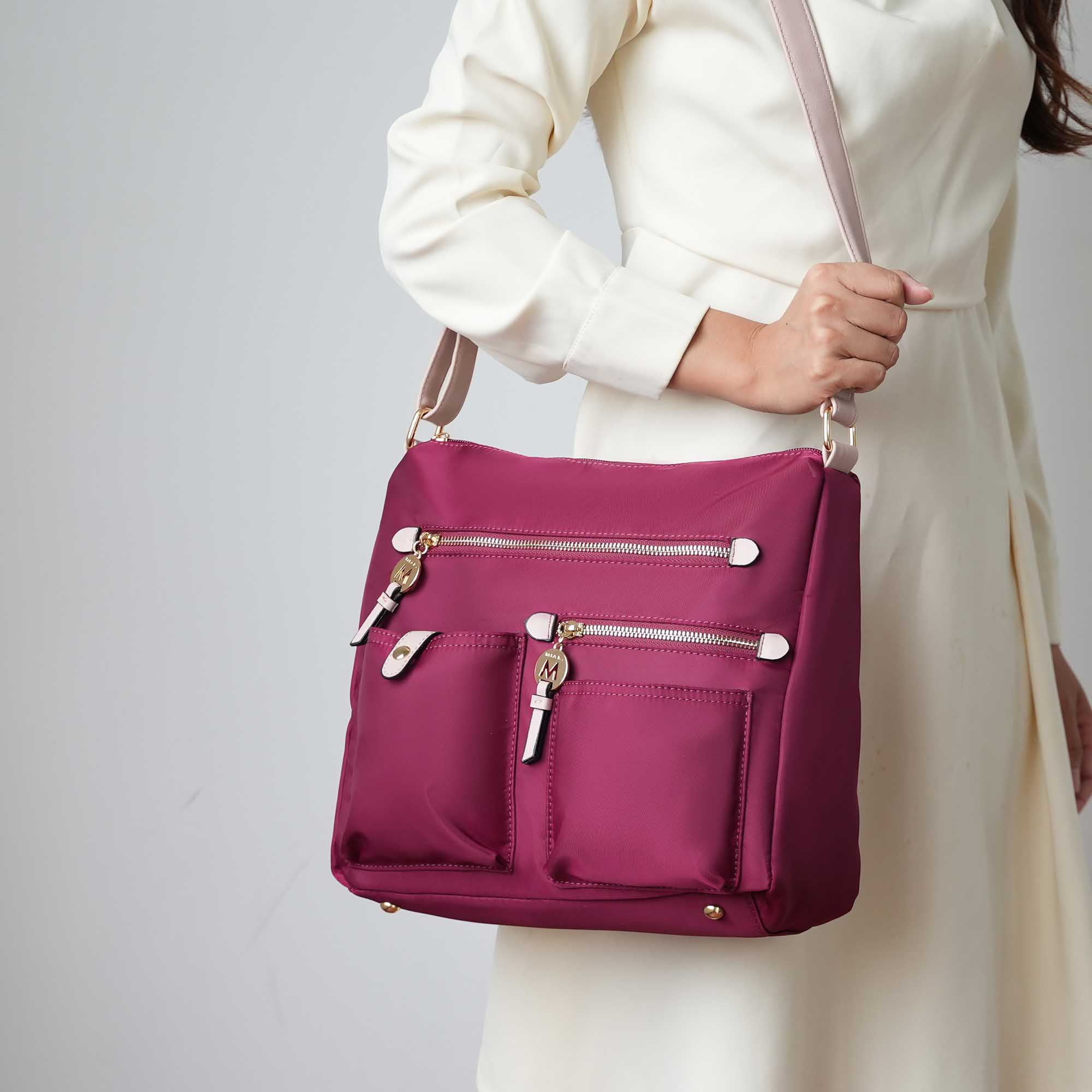 MKF Collection Serena Women’s Shoulder Bag Color-Block Nylon – Lightweight, Stylish, and Functional by Mia K - Navy Wine