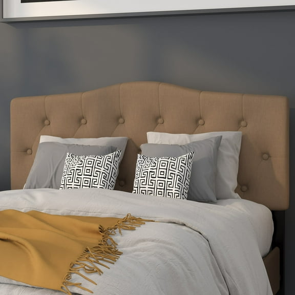 BizChair Arched Button Tufted Upholstered Full Size Headboard in Dark Brown Fabric