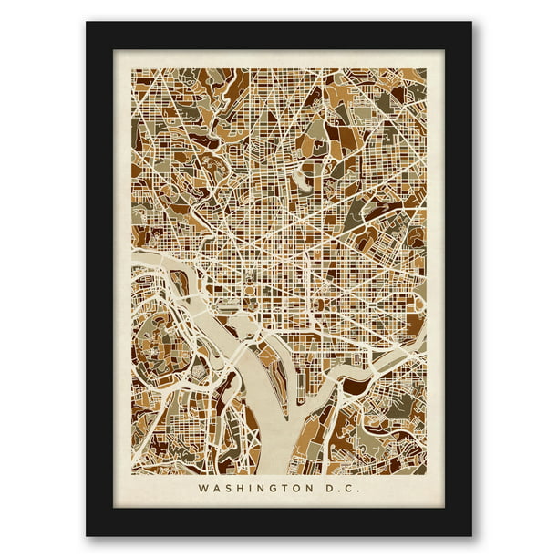 Americanflat Washington Dc Street Map New 4 By Michael Tompsett Black Frame Wall Art Com - Washington Dc Map Wall Art