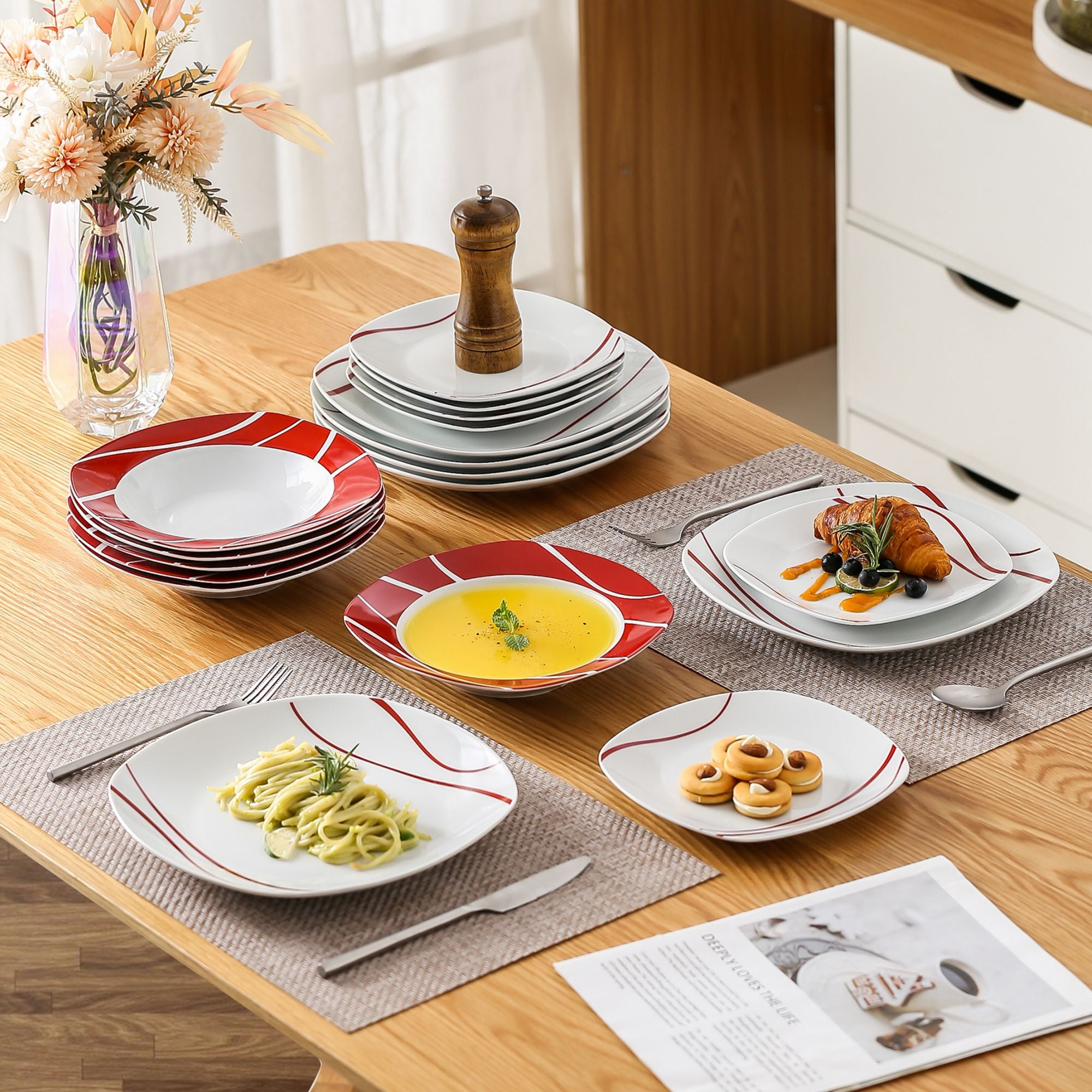 MALACASA 6-Piece White Porcelain Dinnerware