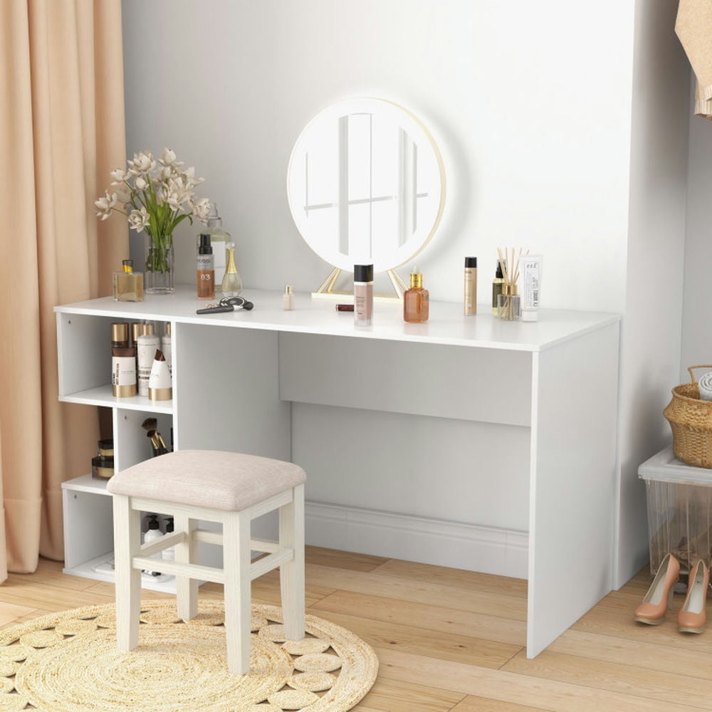 Demi Bonn Modern Computer Desk with 3 Tier Storage Shelves for Home Office Desk Study Writing Table, White