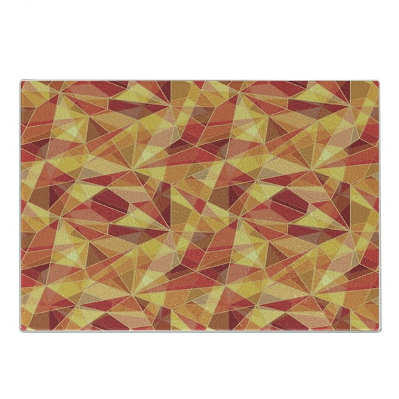 Abstract Cutting Board, Mosaic Pattern with Fractal Triangle Geometric Fragments Digital Print, Decorative Tempered Glass Cutting and Serving Board, Small Size, Orange Marigold Red, by Ambesonne