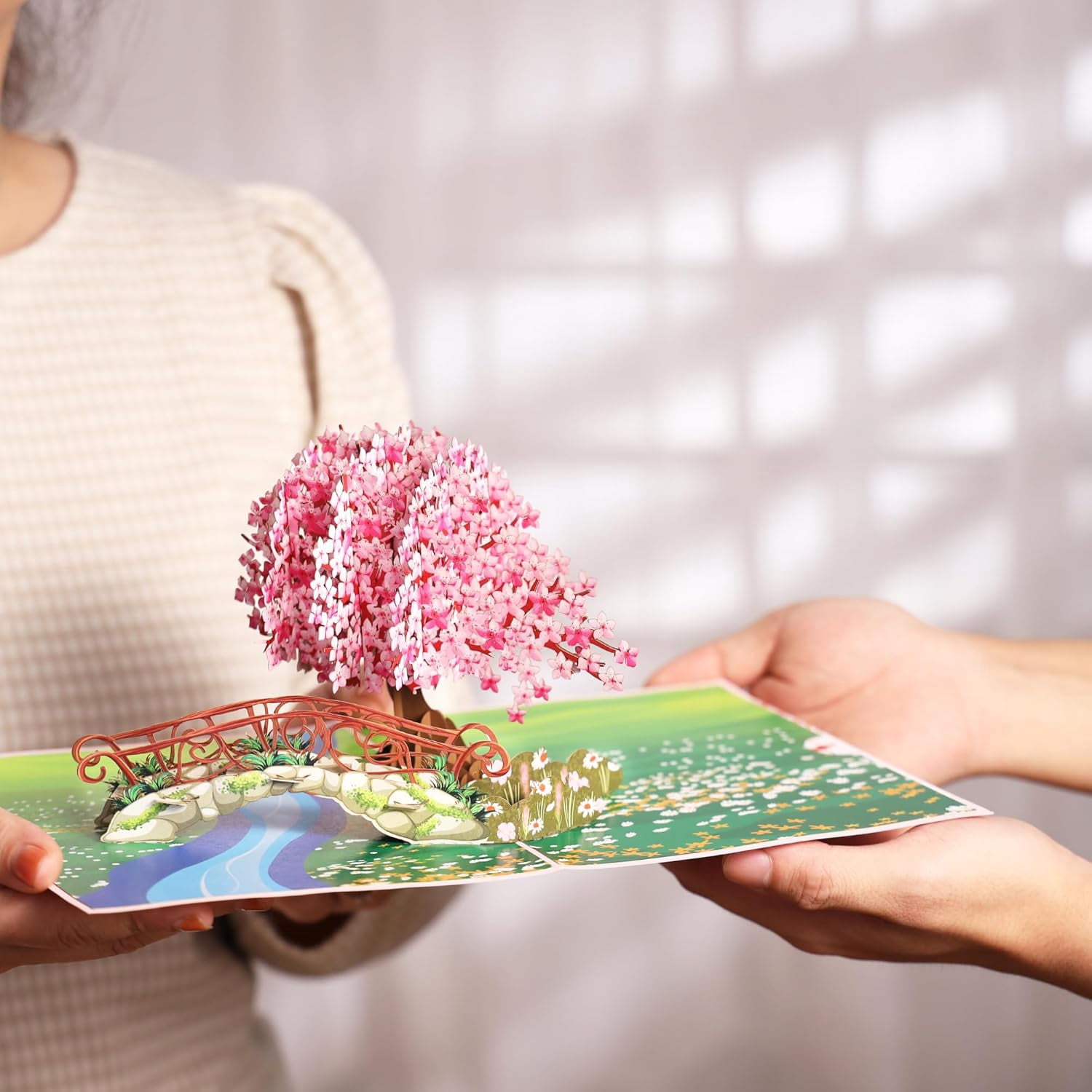 Cherry Blossom Pop Up Card, 3D Popup Flower Birthday Card 6x 8", Ideal Gift for Birthday, Mothers Day, Thank You, Anniversary, Valentines, All Occasion for Women, Wife, Mom, Sister, Grandma, Her