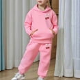 thumbnail image 7 of Arlun Girls 2 Piece Outfits Sweatsuit Fashion Letter Print Pullover Hoodies Sweatshirt and Loungewear Loose Jogger Sweatpants Comfy Soft Cute Preppy Sports Kids Sets Pink 150, 7 of 7