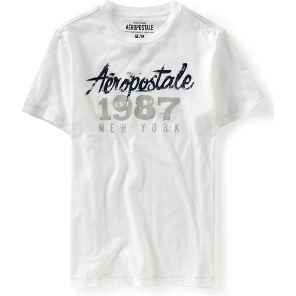 Camiseta gráfica Aeropostale Mens Destroyed Est. 1987 blanca grande