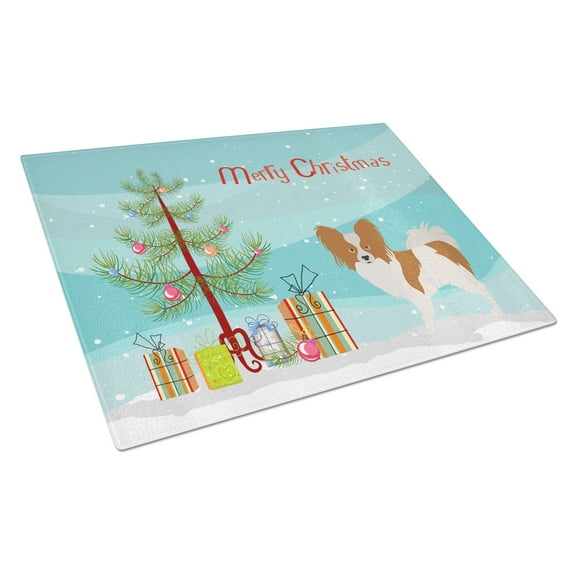 Caroline's Treasures Papillon Christmas Glass Cutting Board Large