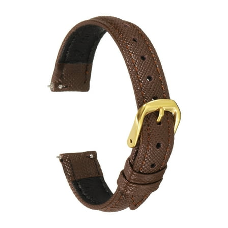Uxcell Leather Watch Bands 14mm Thin Grain Replacement Cowhide Leather Strap Women Men Watch Strap, Brown Gold Tone
