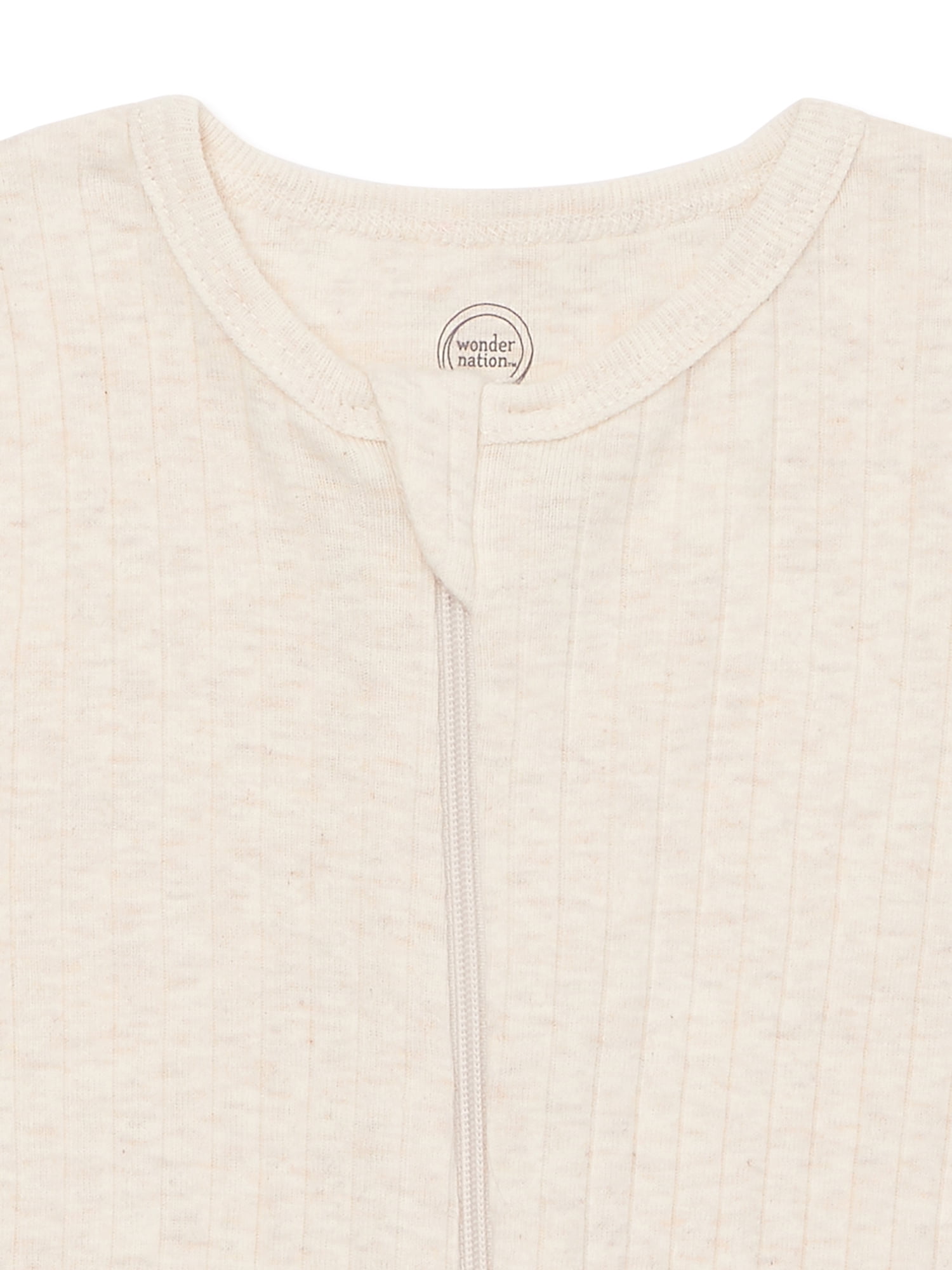Wonder Nation Unisex 3/6 M Long Sleeve/Neutral Food/Crewneck/Cotton One Piece Sleep N Play, (3-Pack)