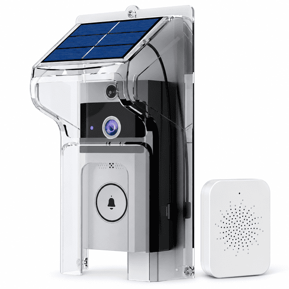 Wireless Video Doorbell Camera with Solar Rain Cover, Voice Changer & Chime