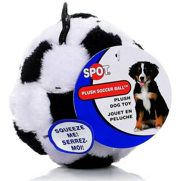 Ethical Pet Spot Plush Soccer Ball 4.5 inch Sport Style Dog Toy with Squeaker