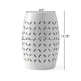 thumbnail image 7 of Outdoor Barrel Shape Side Table with Willow Leaf Pattern, Heavy Duty Metal End Table with Iron Frame for Patio, Living Room, Bedroom, Balcony & Garden, Weather Resistant, No Assembly Required, White, 7 of 7