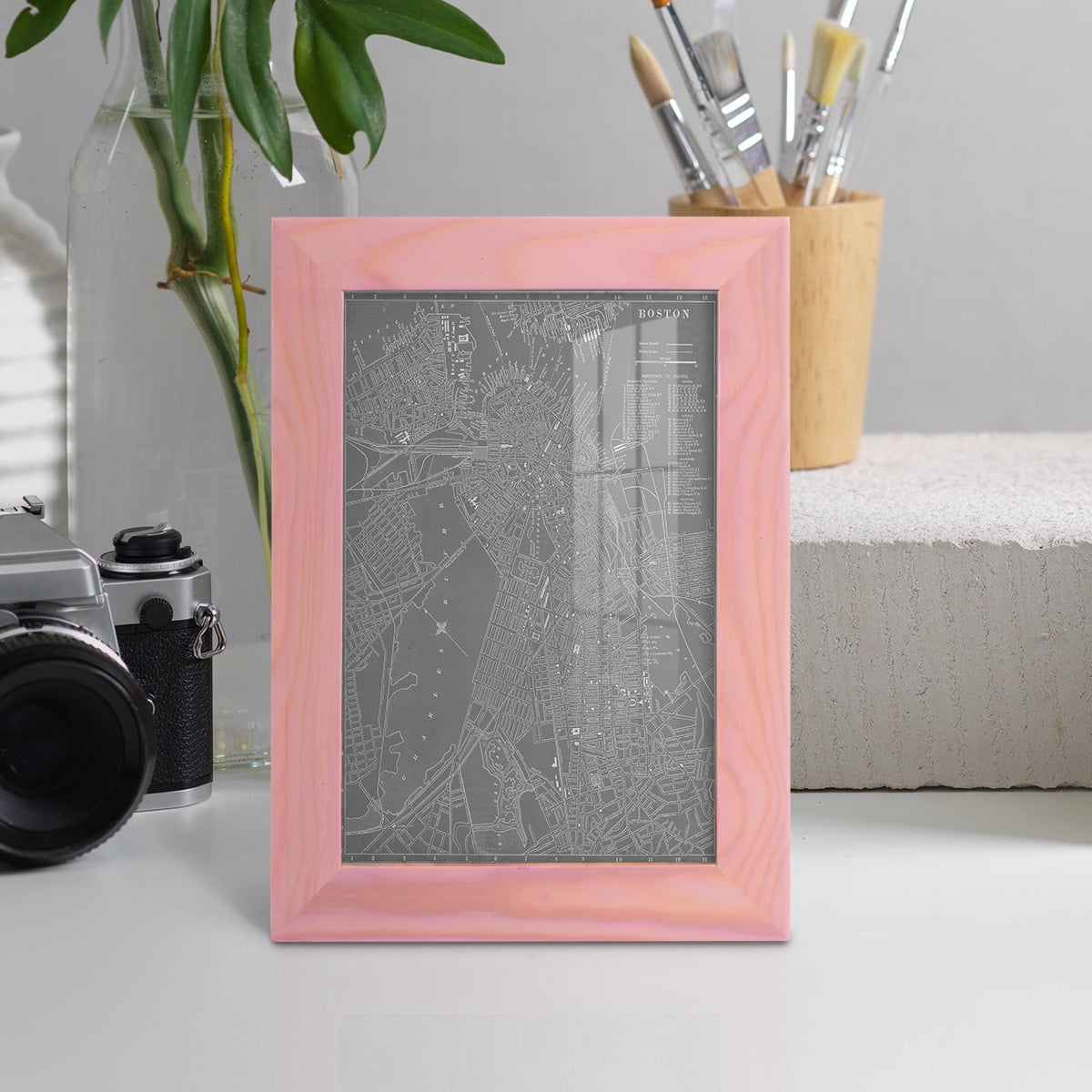 City Map of Boston -Framed Print w/glass-Sunset Pink