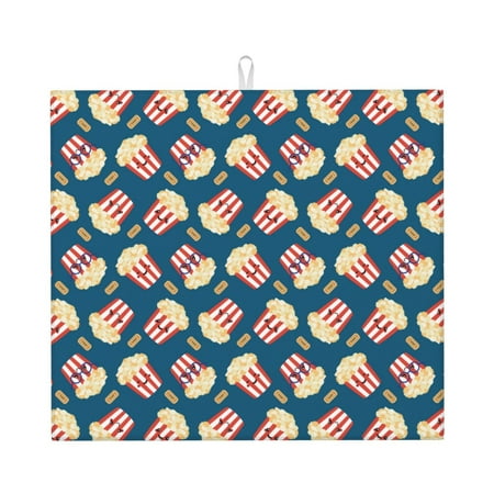 

Xecao Popcorn With Glasses Print Dish Drying Mat for Kitchen Counter Absorbent Coffee Bar Mat Dish Drainer Rack Mats Dining Room Decoration