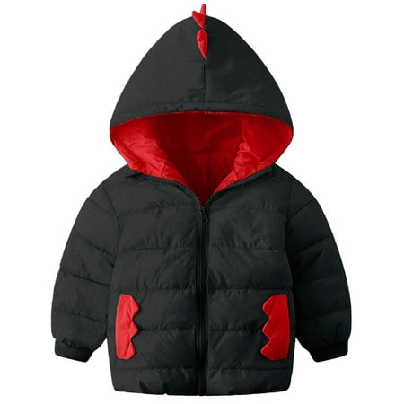

Toddler Boys Girls Winter Coat Cartoon Dinosaur Hooded Jacket Thicken Windproof Warm Outwear For 2-3 Years