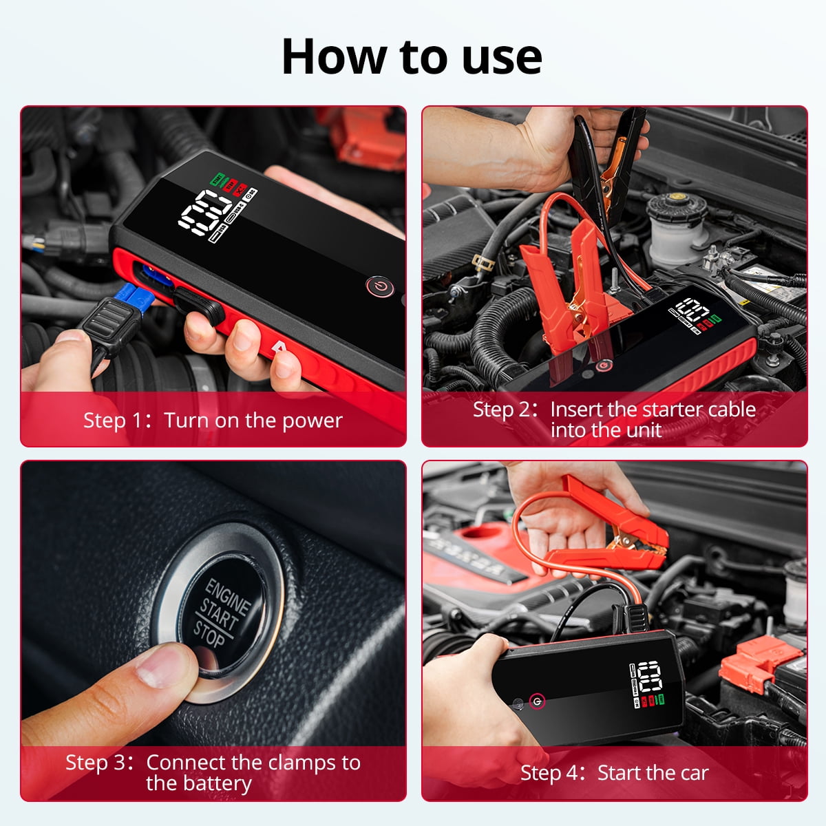 Audew (Andeman) 4000 Amp Jump Starter with 65W Dual USB Fast-Charge, 24000mAh Car Battery Charger for up to Any Gas&10L Diesel Engines, Portable Jump Box with Jumper Cables, 15V DC, LED Lights