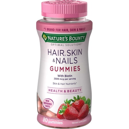 Nature's Bounty Optimal Solutions Hair, Skin and Nails 80 Gummies with Biotin, Strawberry