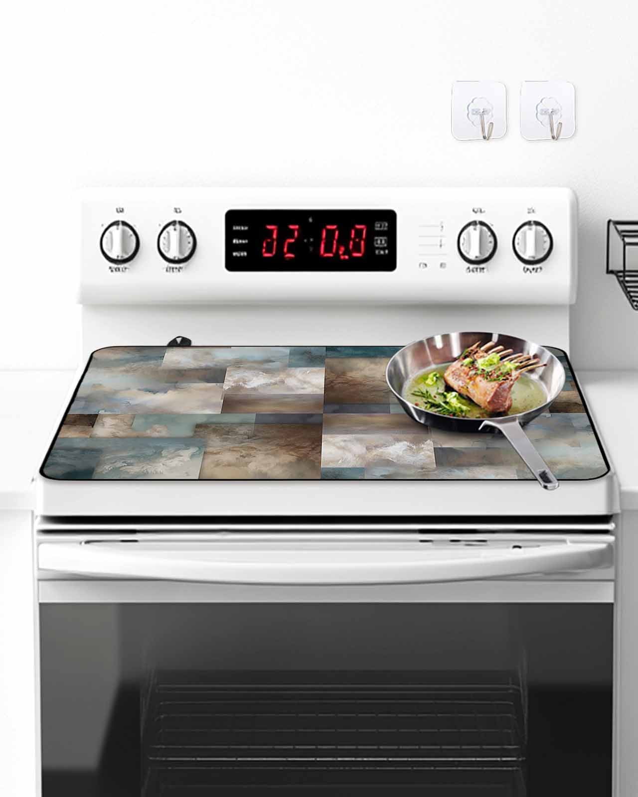 Stove Top Covers for Electric Stove, Blue Brown Geometric Glass Stovetop Cover Protector, Modern Ombre Abstract Art Induction Cooktop Protector Oven Mat for Kitchen Countertop 24"x21"
