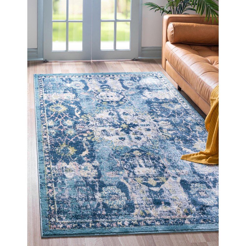 Charleston Collection Rug 8 X 10 Navy Blue Low Pile Rug