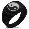 thumbnail image 1 of Stainless Steel Yin Yang CZ Ribbed Needle Stripe Pattern Biker Style Polished Ring, 1 of 1